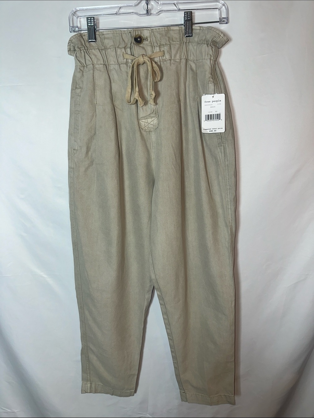 Free People Beige Paperbag Waist Trousers